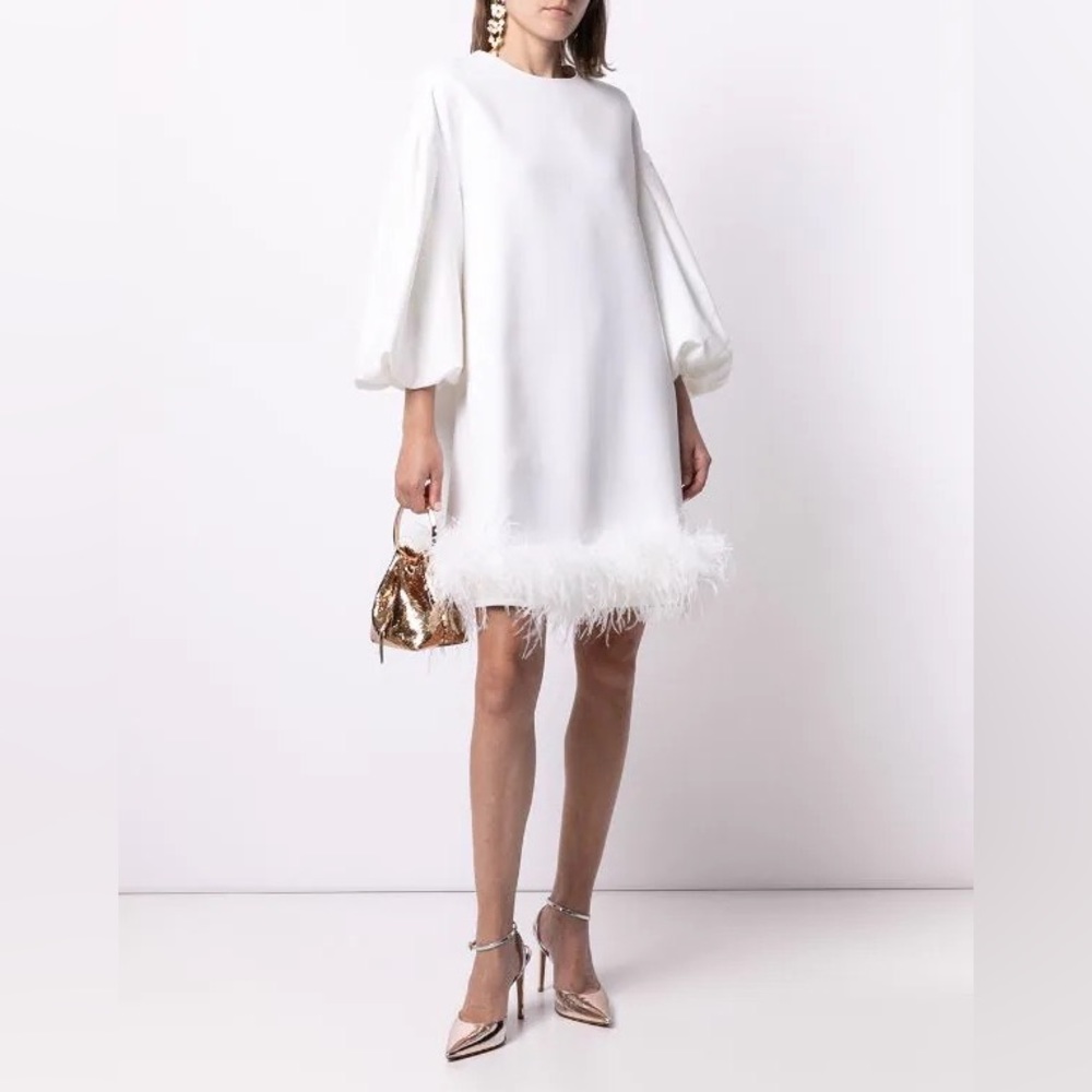 Huishan Zhang White Feather Dress. Size 4. NWT.